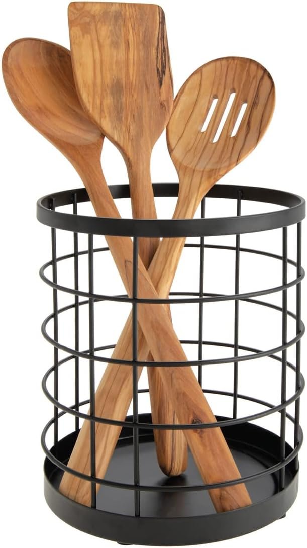 iDesign Kitchen Crock Utensil Holder, Matte Black, Steel | For Countertop