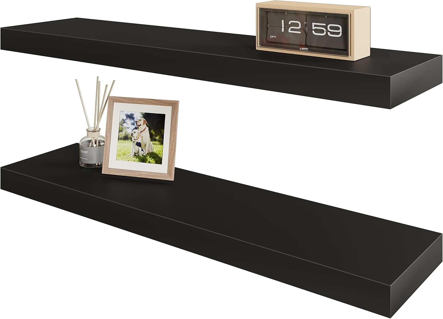 BAMEOS Floating Wall Shelves 24 x 6 Inch – Easy-Install Hanging Shelves with Hardware Included | Modern Decor Shelf for Bathroom, Bedroom & Living Room Storage, Set of 2, Black