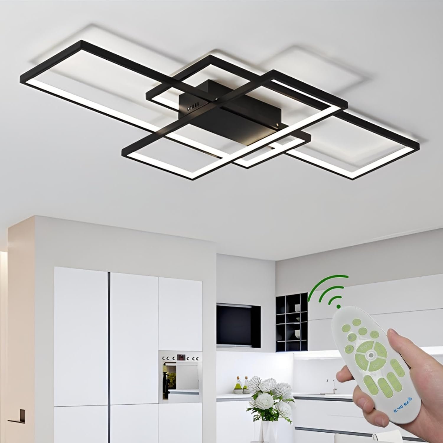 31″ 45W Modern Ceiling Light 3000-6500K Dimmable Kitchen Light Fixtures | Timer Night light Memory function Adjustable brightness color temperature Flush Mount Light Fixture remote control Bedroom