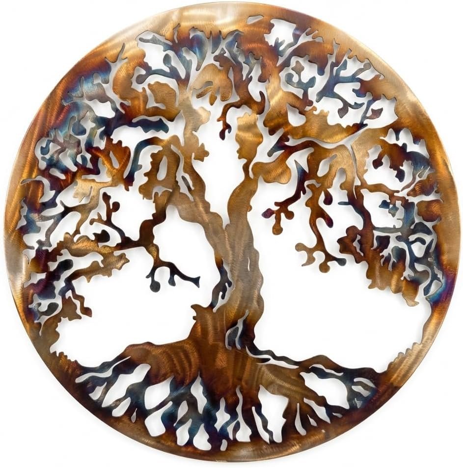 36” Tree of Life Metal Wall Art – Large Round Statement Wall Decor for Living Room Above Couch – Premium Laser-Cut Steel, Vibrant Heat Color Finish