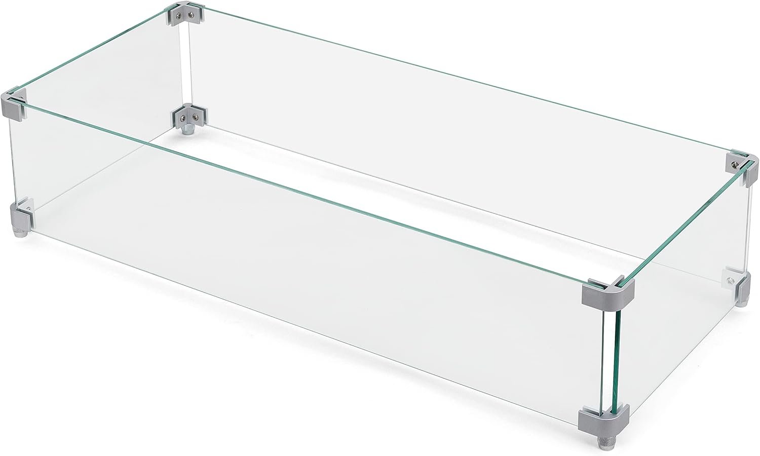 NUU GARDEN 27.6” x 11.7” x 6.5″ Rectangular Fire Pit Wind Guard, Transparent Tempered Glass, Polished Aluminum Brackets, 3M Anti-Slip Pads, Fit for Best Choice 52-inch Fire Table WG01