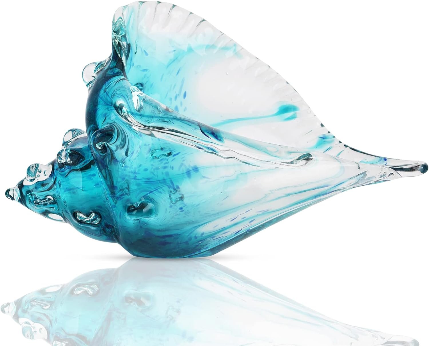 Hand-blown glass conch sculpture, modern green sea glass art decorative conch statue, coastal decor shell sculpture, suitable for living room TV cabinets, offices, shelf decorations and ornaments.