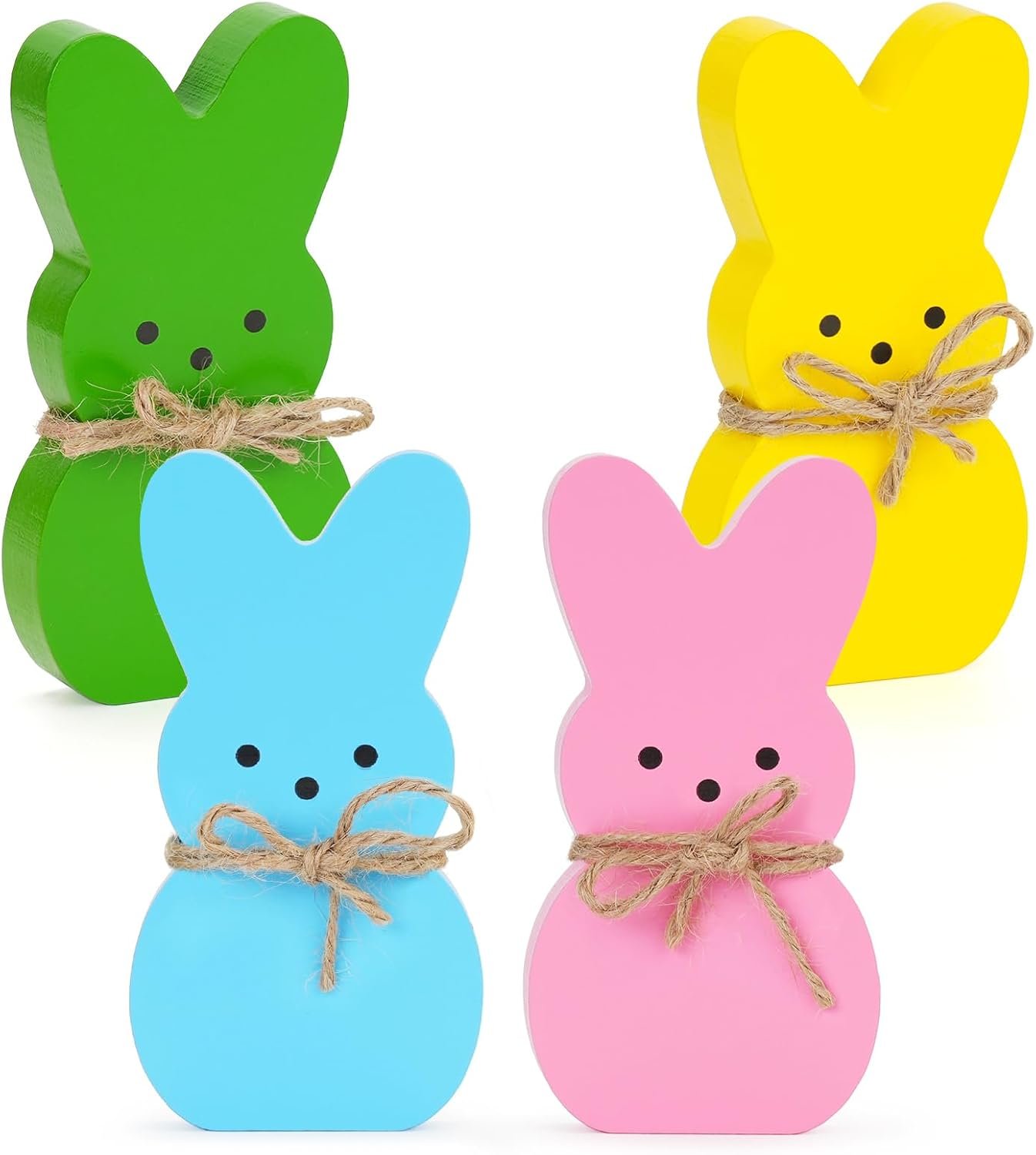 Babycop Easter Décor, 4 Pcs Bunny Table Decorations Wooden Spring Signs for Home, Wood Rabbit Tiered Tray/Mantal Décor for Farmhouse or Office Party Supplies