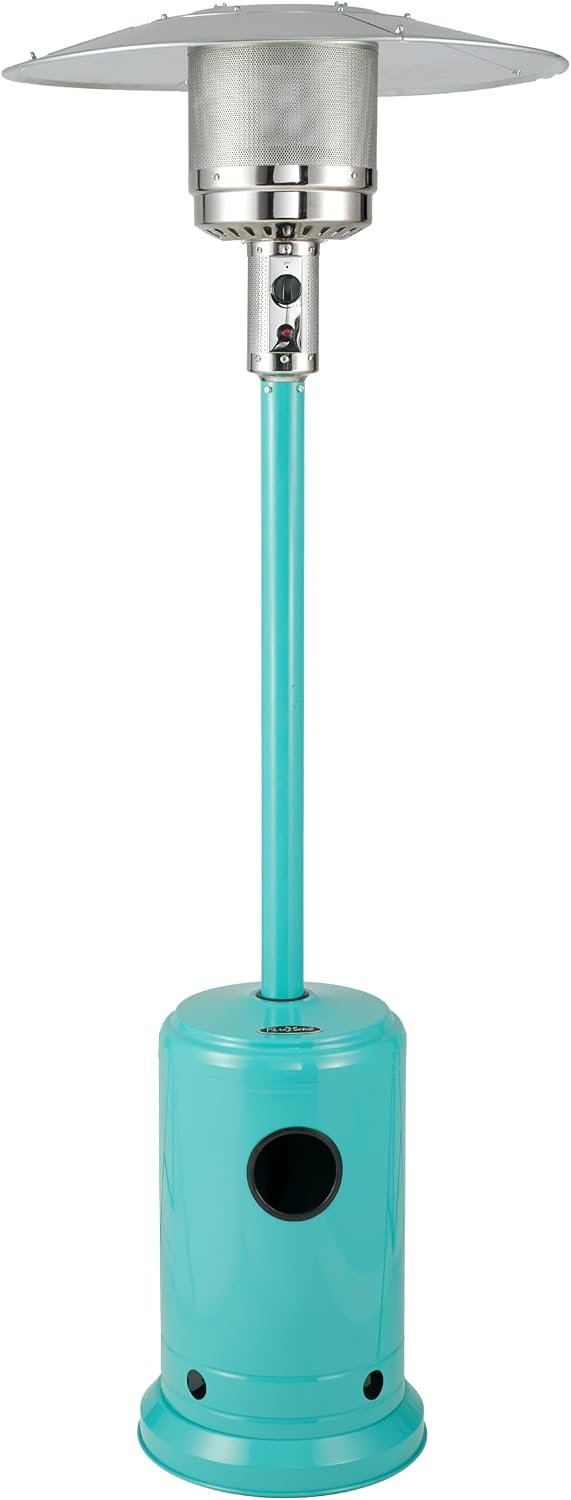 Fire Sense 61130 All Seasons Patio Heater With Wheels 48,000 BTU Output Electronic Ignition System Portable Outdoor Propane Heater Patio Heater – Aqua Blue