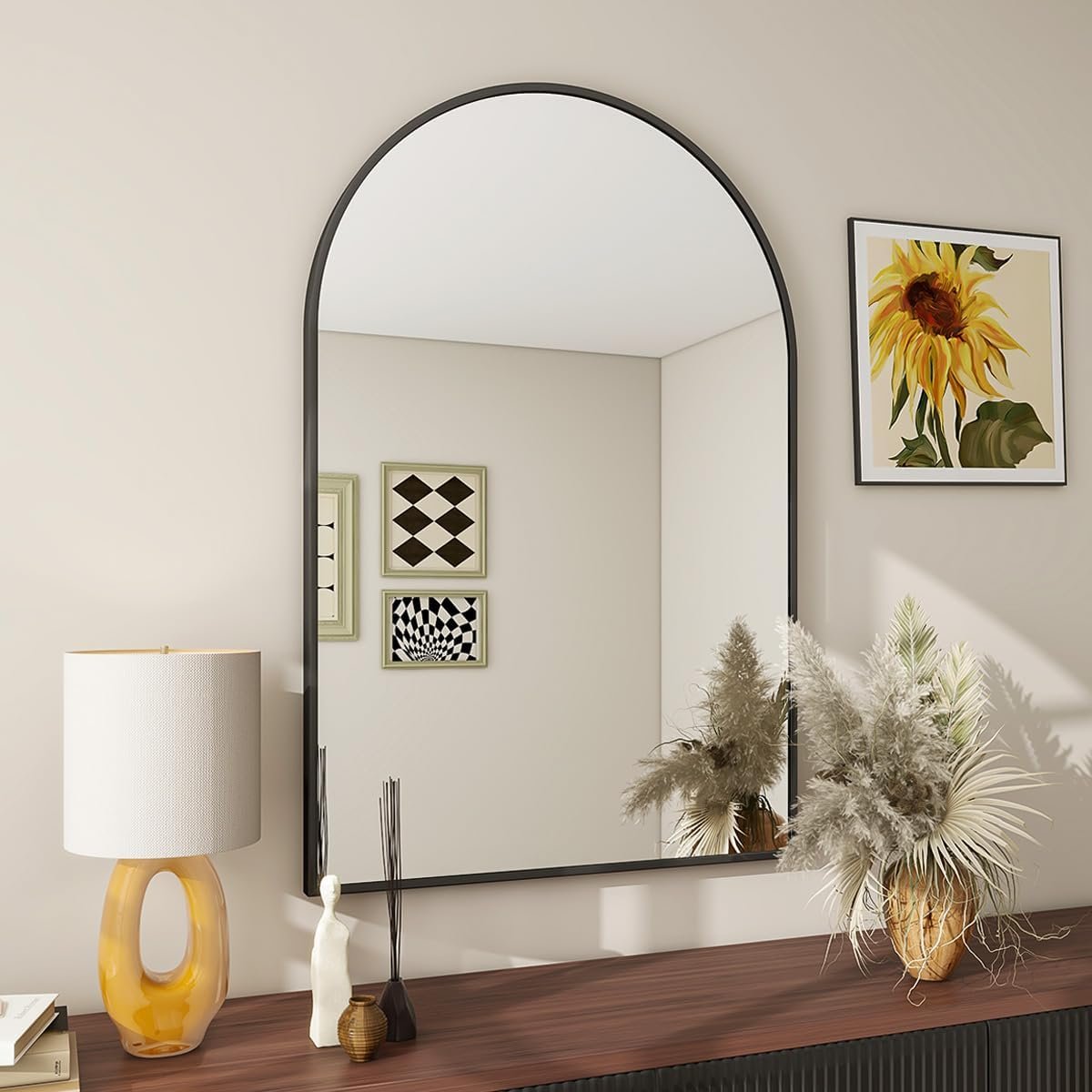 BEAUTYPEAK 20″x30″ Arch Bathroom Mirror, Wall Mounted Vanity Metal Frame Mirror for Bedroom, Entryway, Living Room, Black