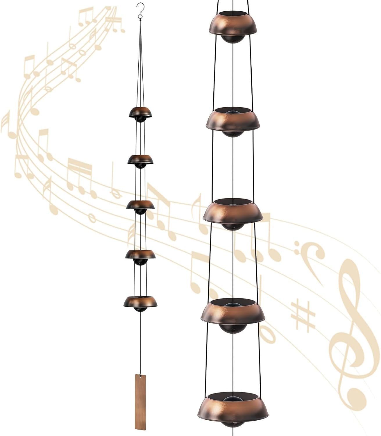 Copper Wind Chimes for Outside Clearance, 36” Temple Windchimes Outdoors w/5 Bells, Memorial Wind Chime Gifts for Mom Grandma Mother Women, Feng Shui Wind Bell for Home Garden Zen Decor