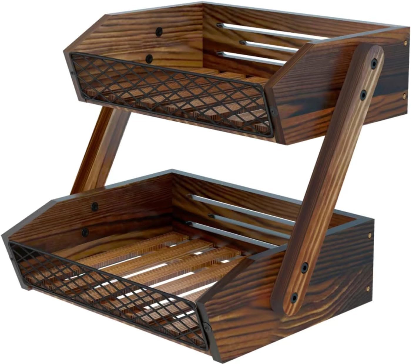 Dorhors Fruit Basket for Kitchen,Fruit Bowl,Kitchen Counter Organizer,Wooden Vegetable Holder for Countertop,Bread Storage Basket Stand(2 Tier)