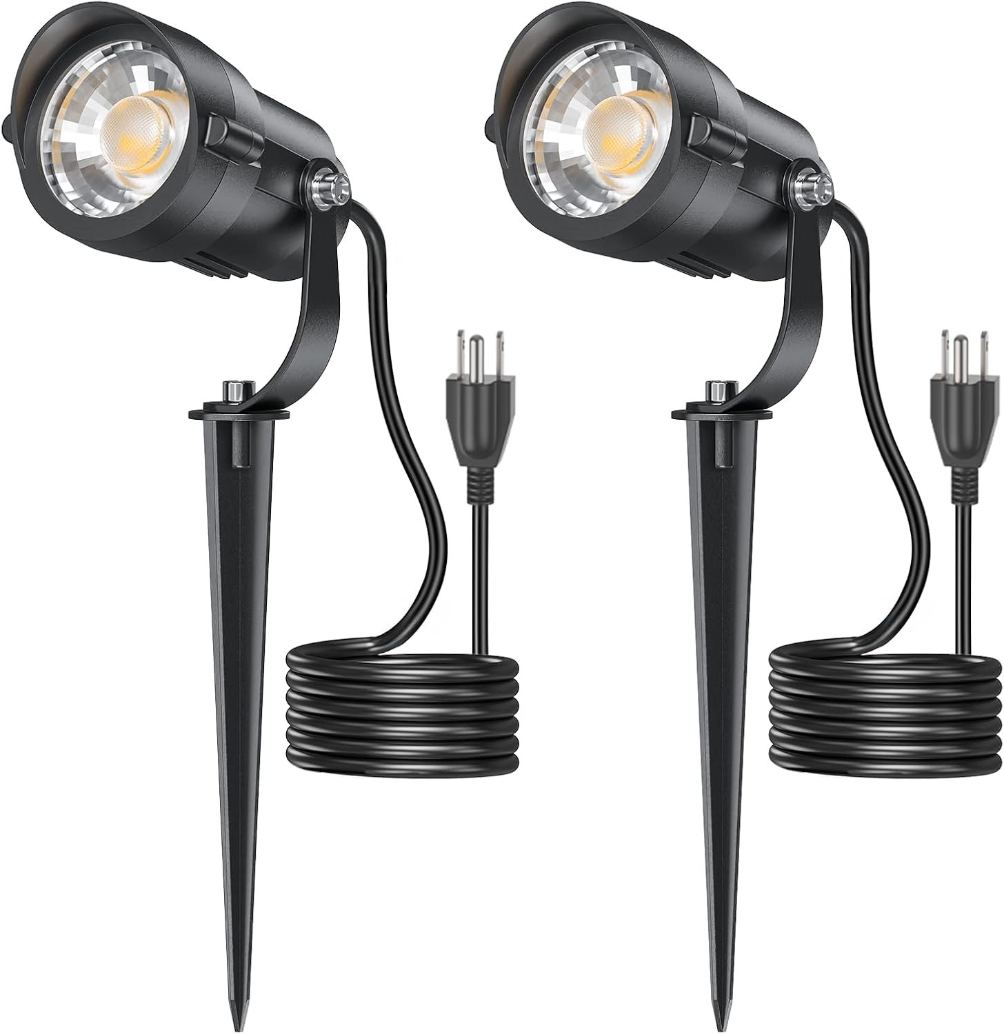HIBOITEC 12W Spot Lights Outdoor 110V to 120V Landscape Lighting Waterproof Spotlight with 4.9ft 3-Plug LED Plug in Landscape Lights for Yard Garden Decorations 2900K 2 Pack