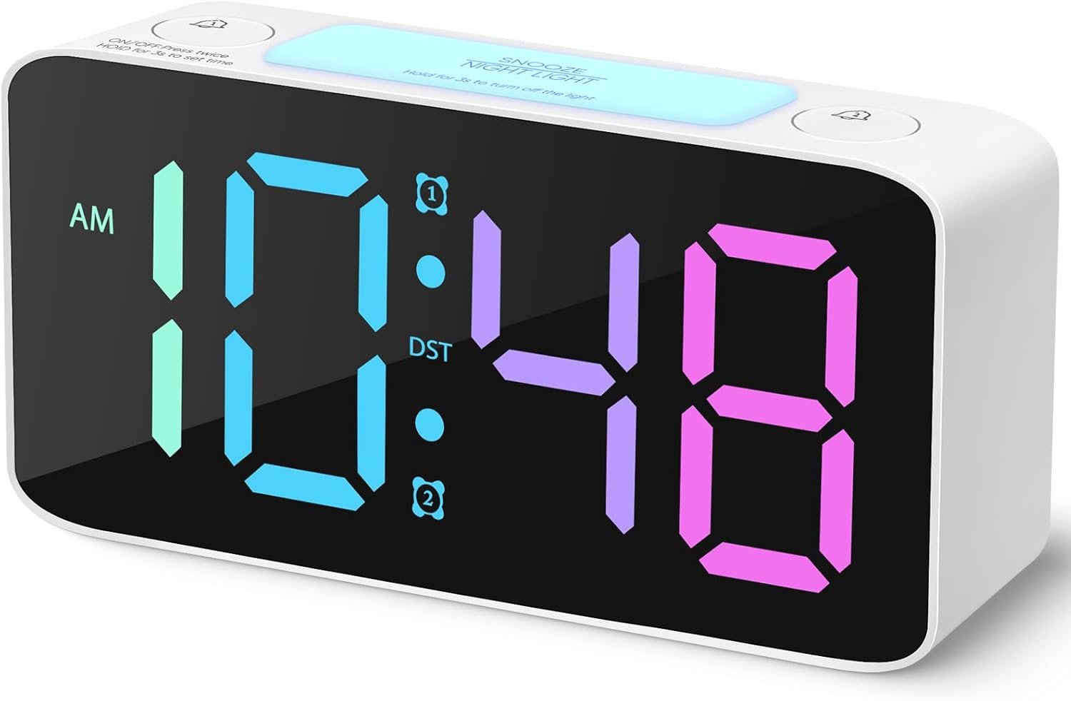 Cadmos 110dB Extra Loud Alarm Clock for Heavy Sleepers Adults, Digital Clock with 7 Color Night Light, RGB Display, Dual USB Charger, Small Clocks for Bedrooms, Kids, Teens (White+RGB)