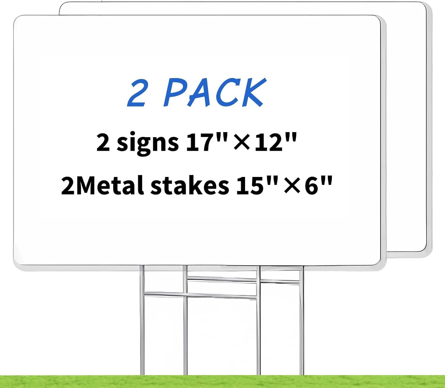 Blank Yard Signs with Stakes, GRS Certified 2 Pack 17×12 Inches Corrugated Plastic Lawn Signs Sheets, Double Sided Custom Sign for Home Front Door Outdoor, for Sale, Garage Sale, Yard Sale