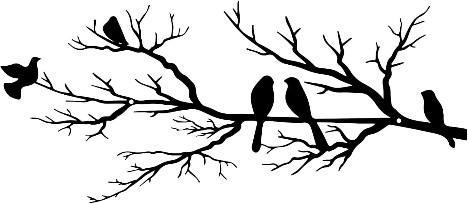 Metal Birds Wall Art, Metal Vivid Birds on Branch Silhouette Wall Decor Black Leaves with Bird Outdoor Hanging Wall Sculpture for Home Balcony Garden(Large)