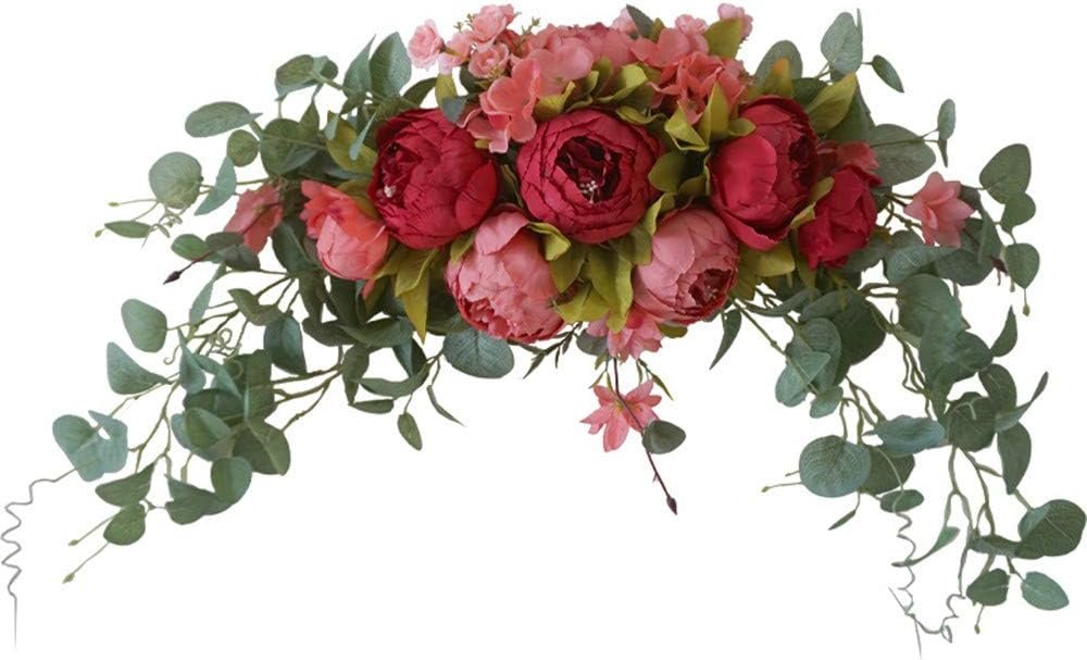 Wedding Arch Flowers, 30 Inch Rustic Artificial Floral Swag for Lintel, Green Leaves Rose Peony Sunflowers Door Wreath Home Decoration
