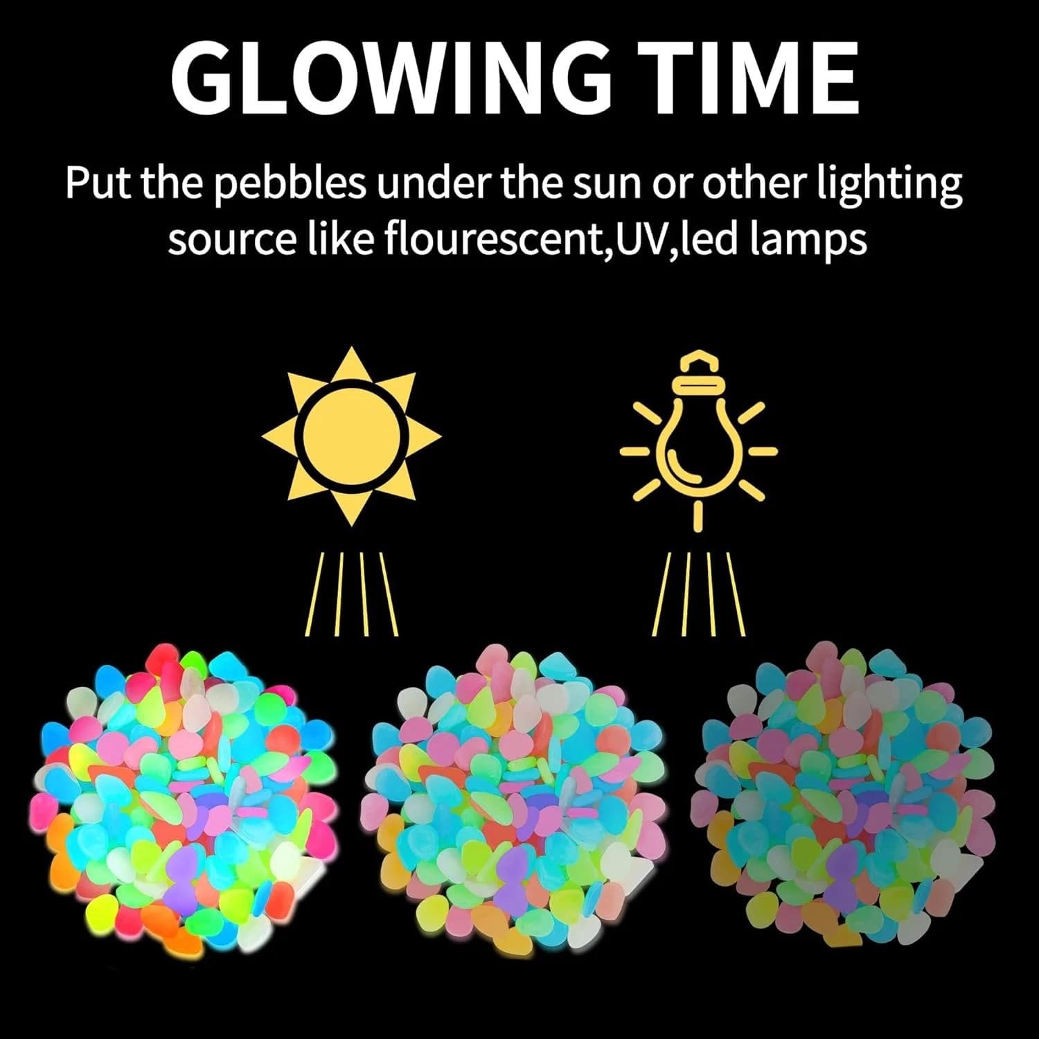 Colorful Glow-in-the-Dark Garden Stones Mixed Night Guide Luminous Pebbles Glow in The Dark Rocks for Aquarium Fish Tank Garden Path Patio Terrace Lawn Yard Ornaments(200, Multi-Colored)