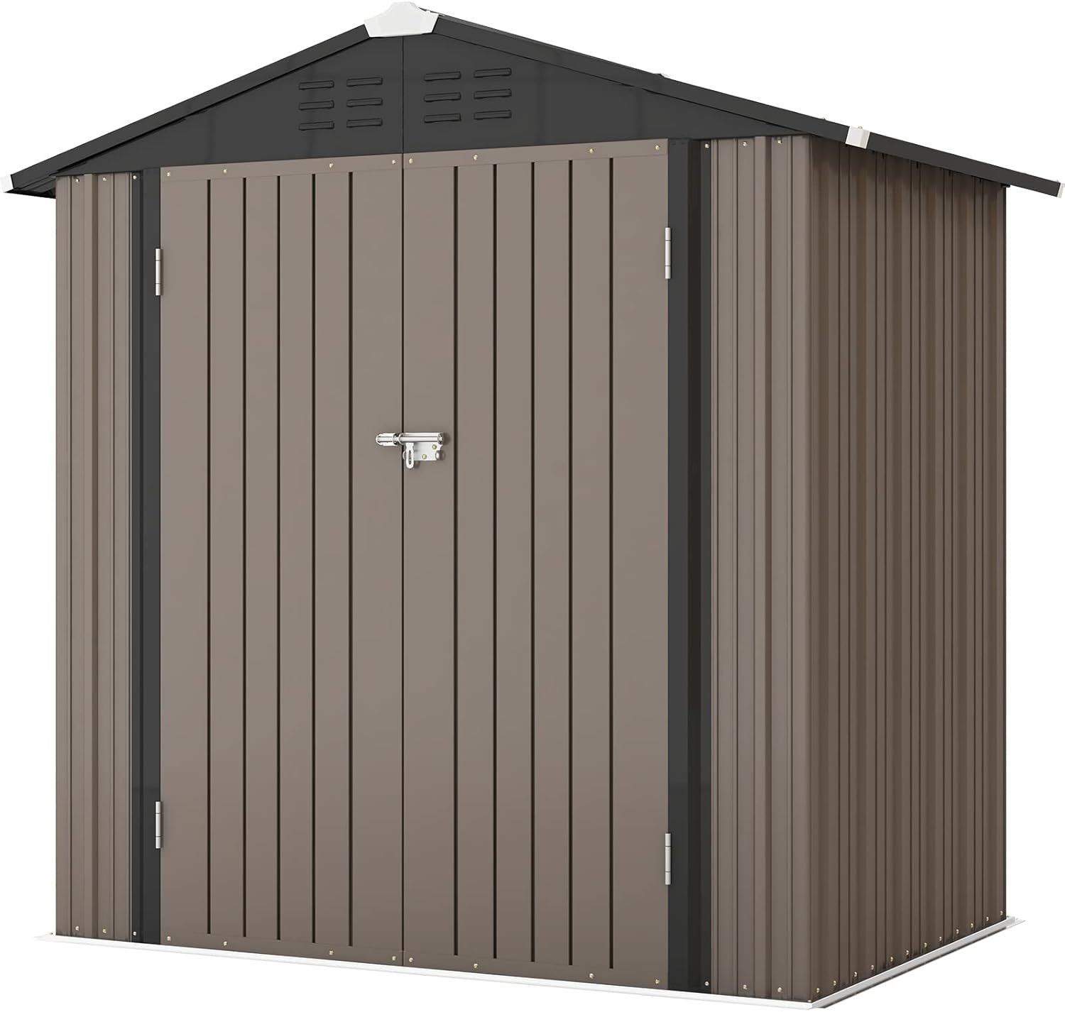 Patiowell 6×4 FT Outdoor Storage Shed, Garden Tool Storage Shed with Sloping Roof and Double Lockable Door, Outdoor Shed for Garden Backyard Patio Lawn, Brown