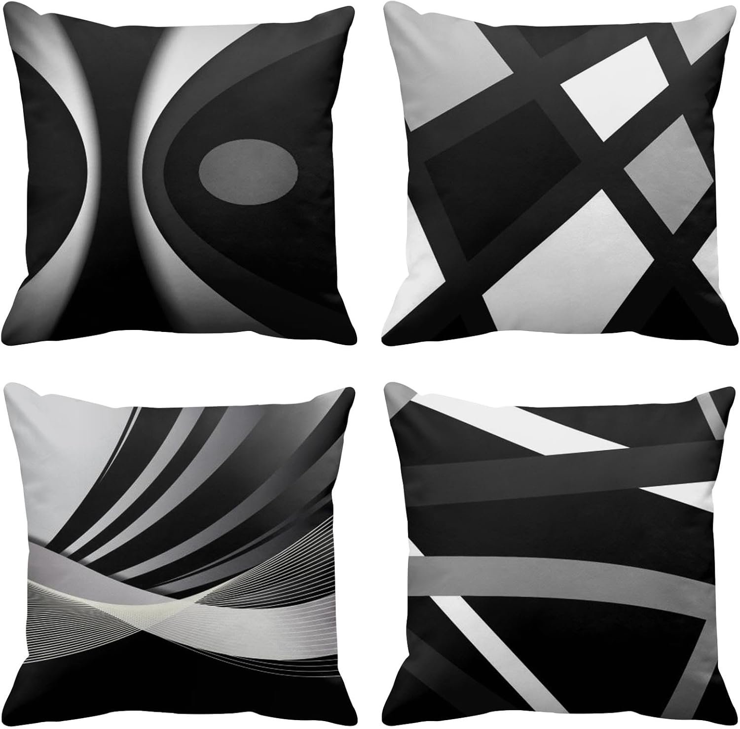 Emvency Set of 4 Black Throw Pillow Covers Modern Abstract Grey Stripes Gray White Acrylic Bold Decorative Pillow Cases Home Decor Square 18×18 Inches Pillowcases