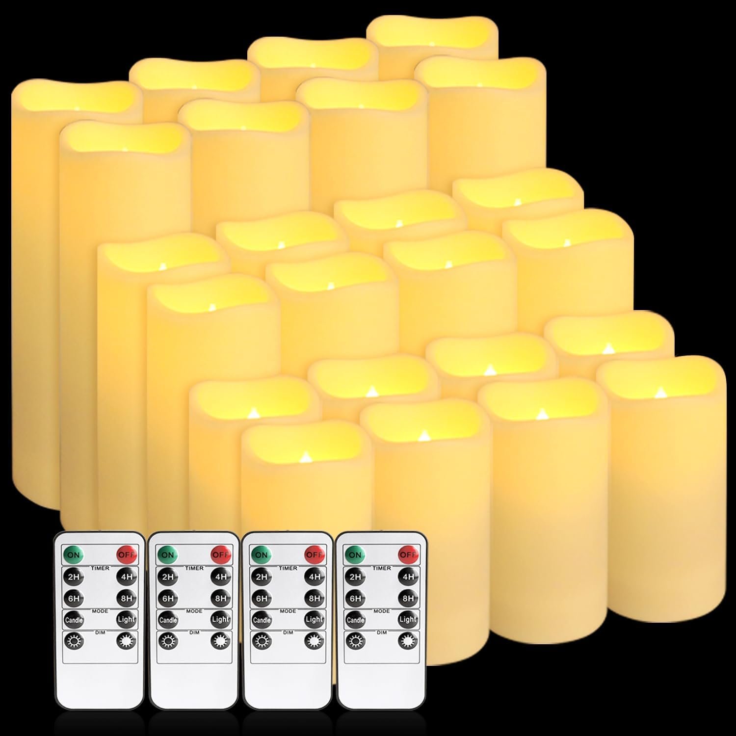 Enpornk Set of 24 Flameless Led Battery Opeated (D2.2” x H4”5”6”) Waterproof Outdoor Indoor Candles with 10-Key Remotes and Cycling 24 Hours Timer