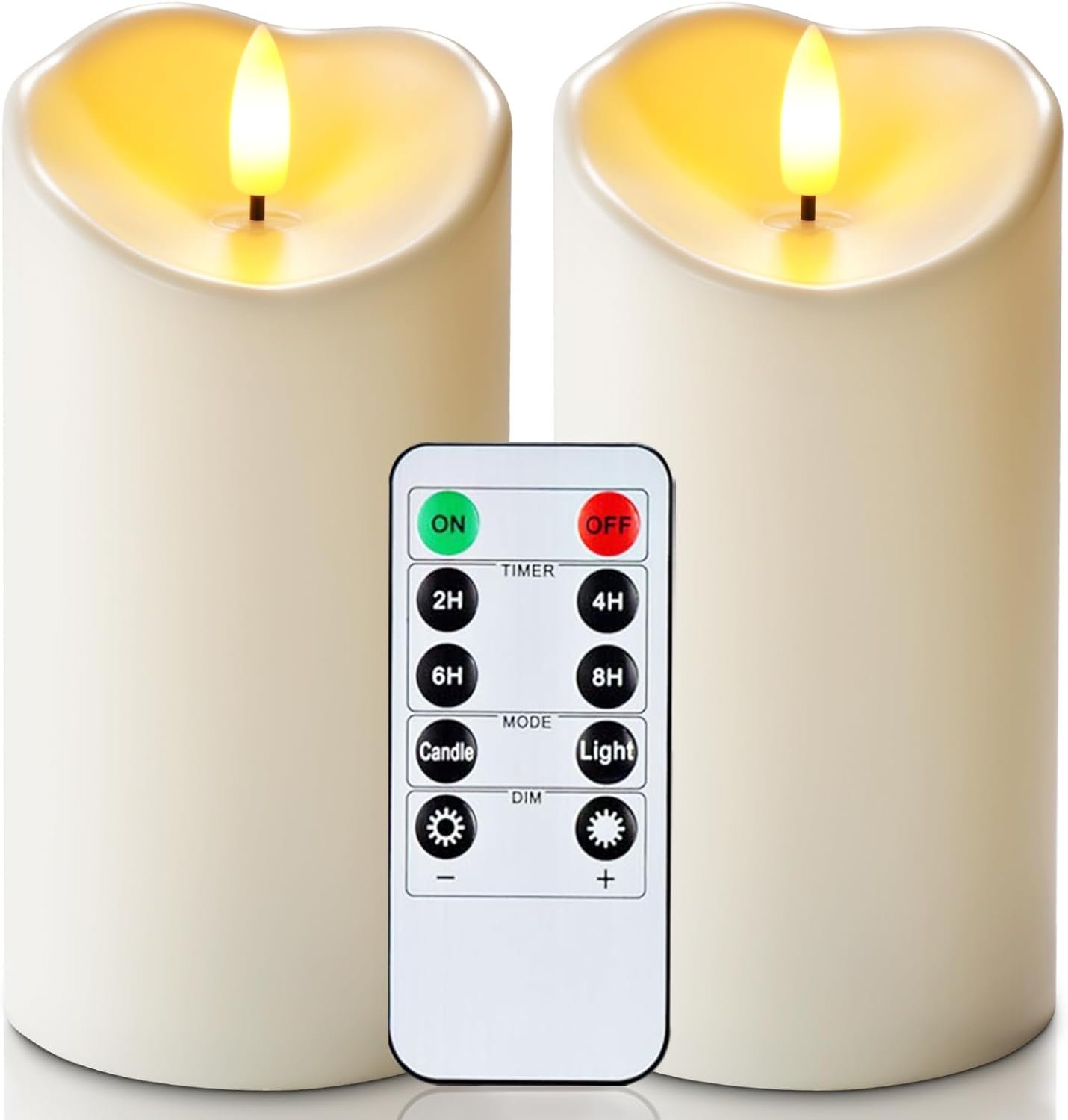 Homemory 6″x3″ Outdoor Waterproof Flameless Candles, LED Candles, Battery Operated Candles with Remote and Timers, Electric Fake Plastic Pillar Candles, Ivory White, Set of 2