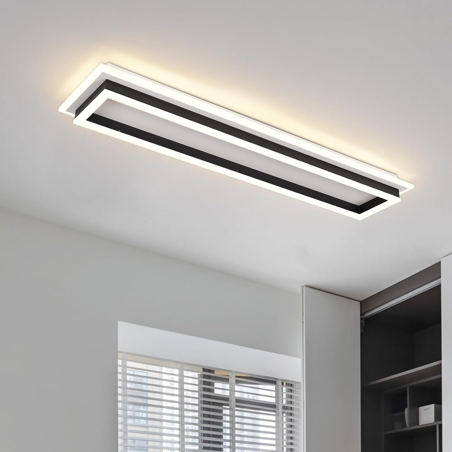 Dimmable Led Ceiling Light with Remote Control 31.5in Modern Linear Flush Mount Ceiling Lighting Fixture Acrylic Long Ceiling Lamp for Living Room Kitchen Dining Room Hallway