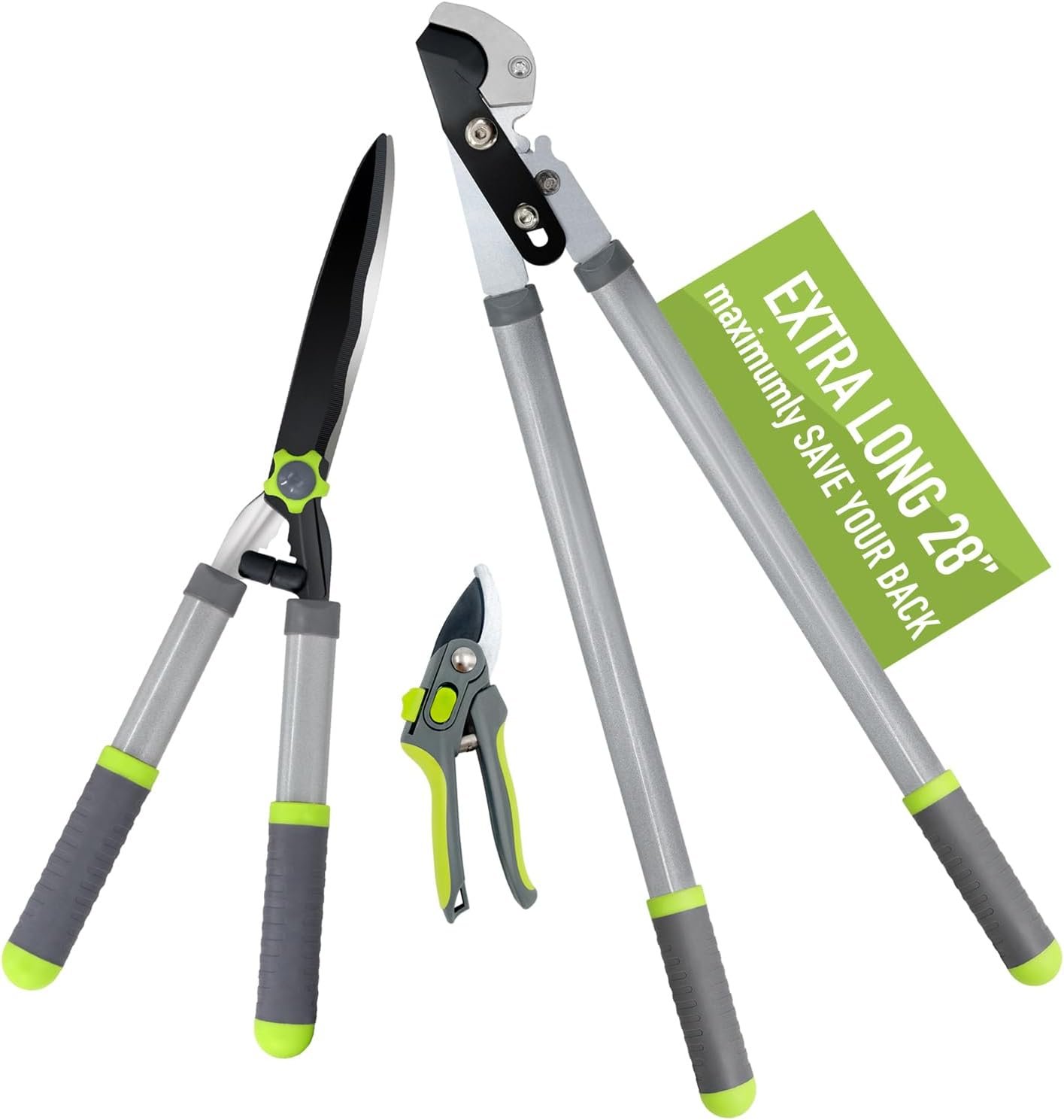Altdorff Garden Loppers Pruning Shears, Updated 3PCS Hedge Clippers Combo Set, Branch Cutter with Compound Action, Chops Thick High Branch Ease, Professional Tree Trimmer Set Heavy Duty