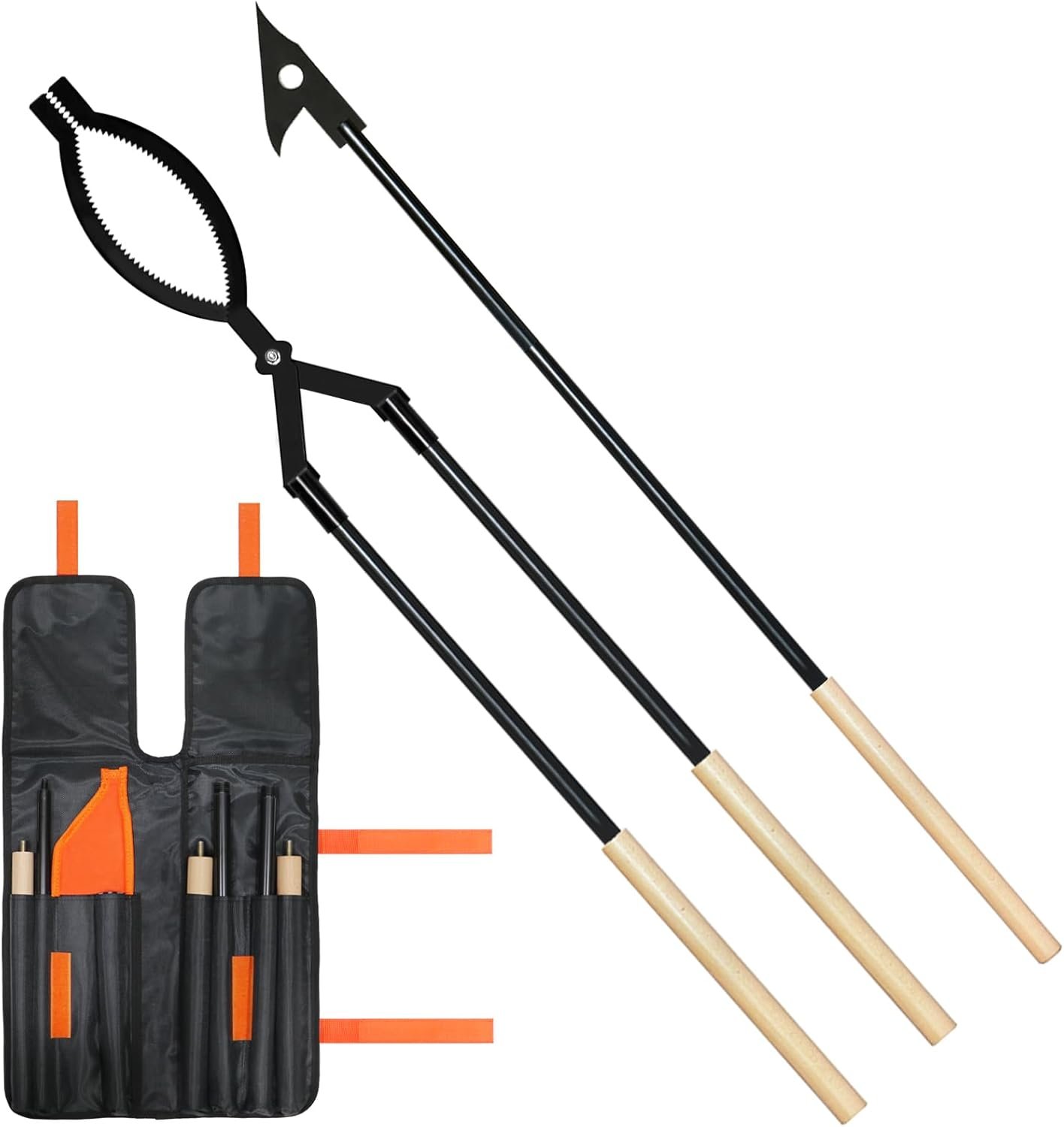 42″ Fire Tongs Firewood Log Grabbers and Fire Poker Set, Portable Detachable Heavy Duty Large Fire Tongs Fire Poker Tools Set for Fire Pit, Fireplace, Camping, Bonfires Outdoor/Indoor
