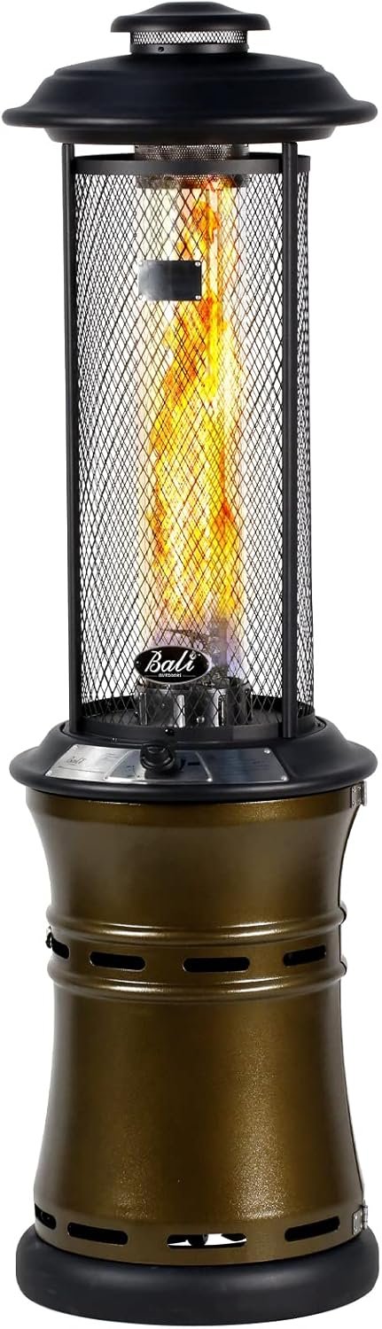 BALI OUTDOORS Gas Patio Heater – Floor-Standing Outdoor Commercial Heater, Round Dancing Flame, Wheels, Glass Tube, Suitable For Balcony, Veranda, BBQ Party