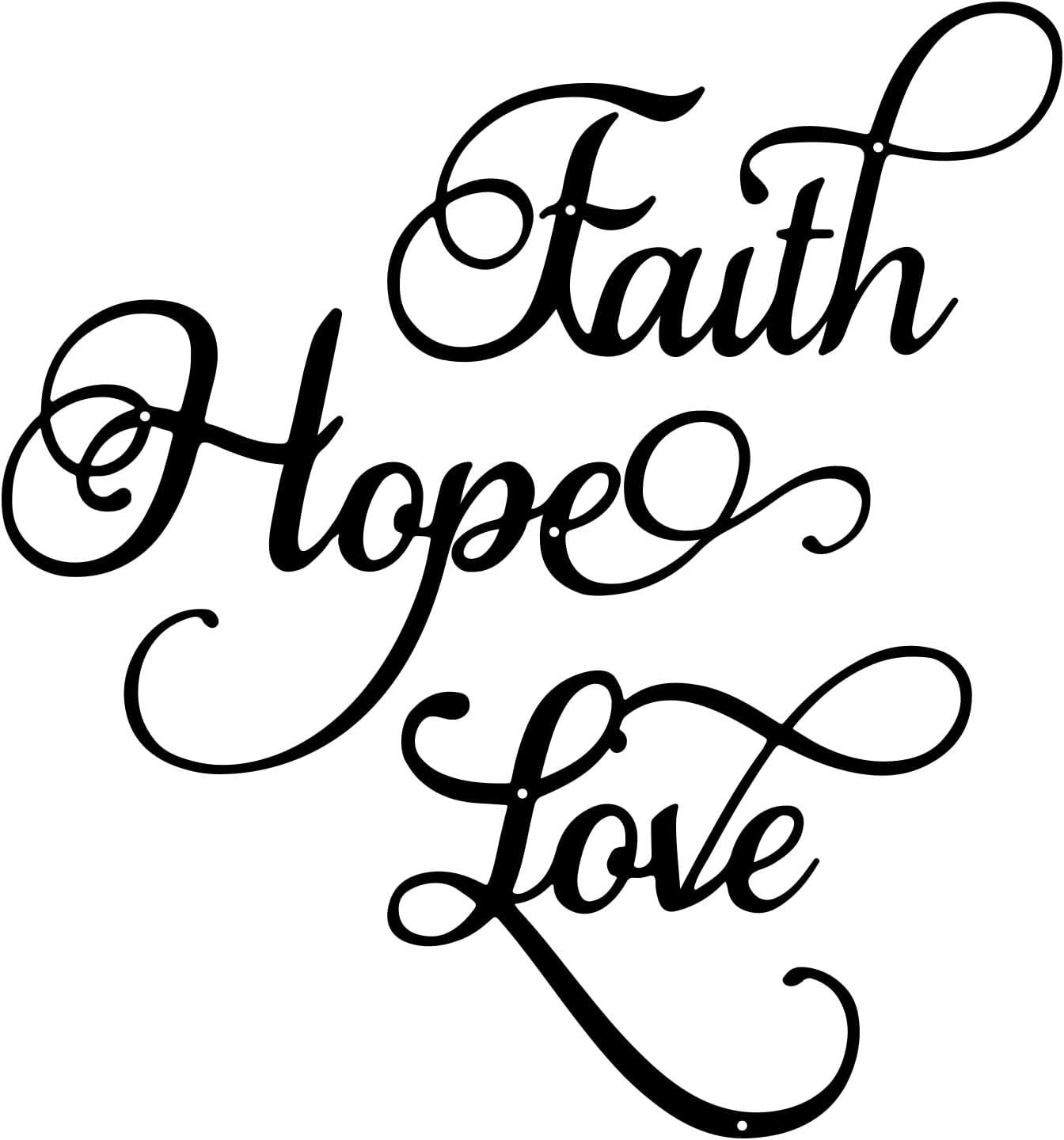 ESTART Faith Hope Love 3 Pieces Metal Wall Decor Inspirational Black Letter Sign Wall Art Rustic Vintage Farmhouse Word Metal Sign Family Wall Decor for Home Bedroom Living Room