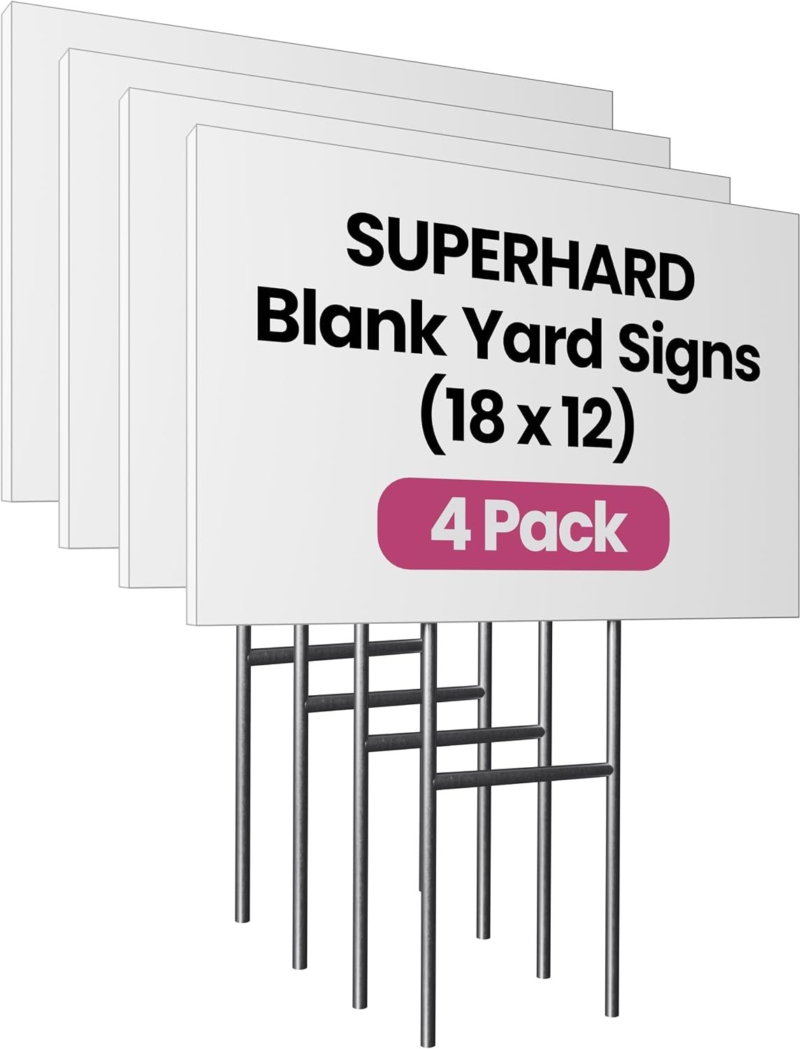 PartyPrints 4 Pack 18 x 12 White Blank Yard Signs with Metal Stakes, Waterproof Corrugated Plastic Signs for Rent, Sale, Party, Birthdays, DIY, Event, Advertising, Garden, Blank Lawn Signs for Outside