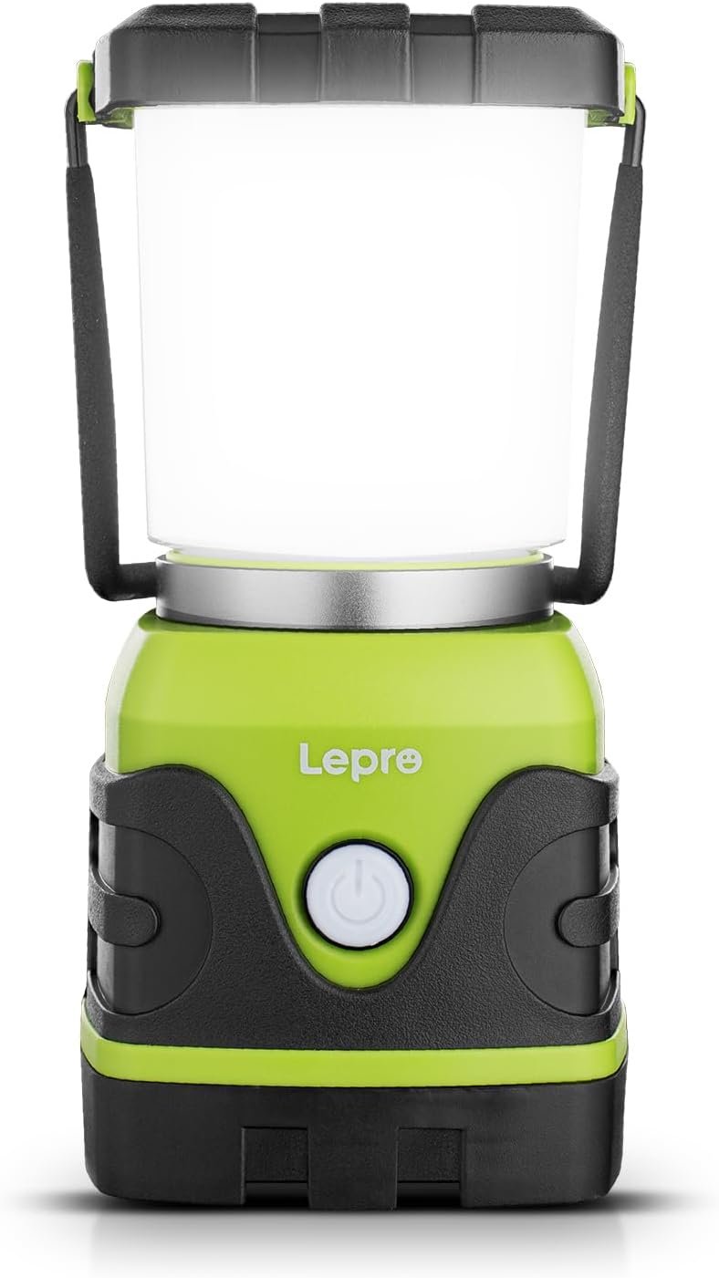 Lepro 1000LM Battery Powered LED Camping Lantern, Green Tent Light with 4 Light Modes, Camping Essentials, Waterproof Lantern Flashlight for Camping, Emergency Light, Power Outages, Not Rechargeable