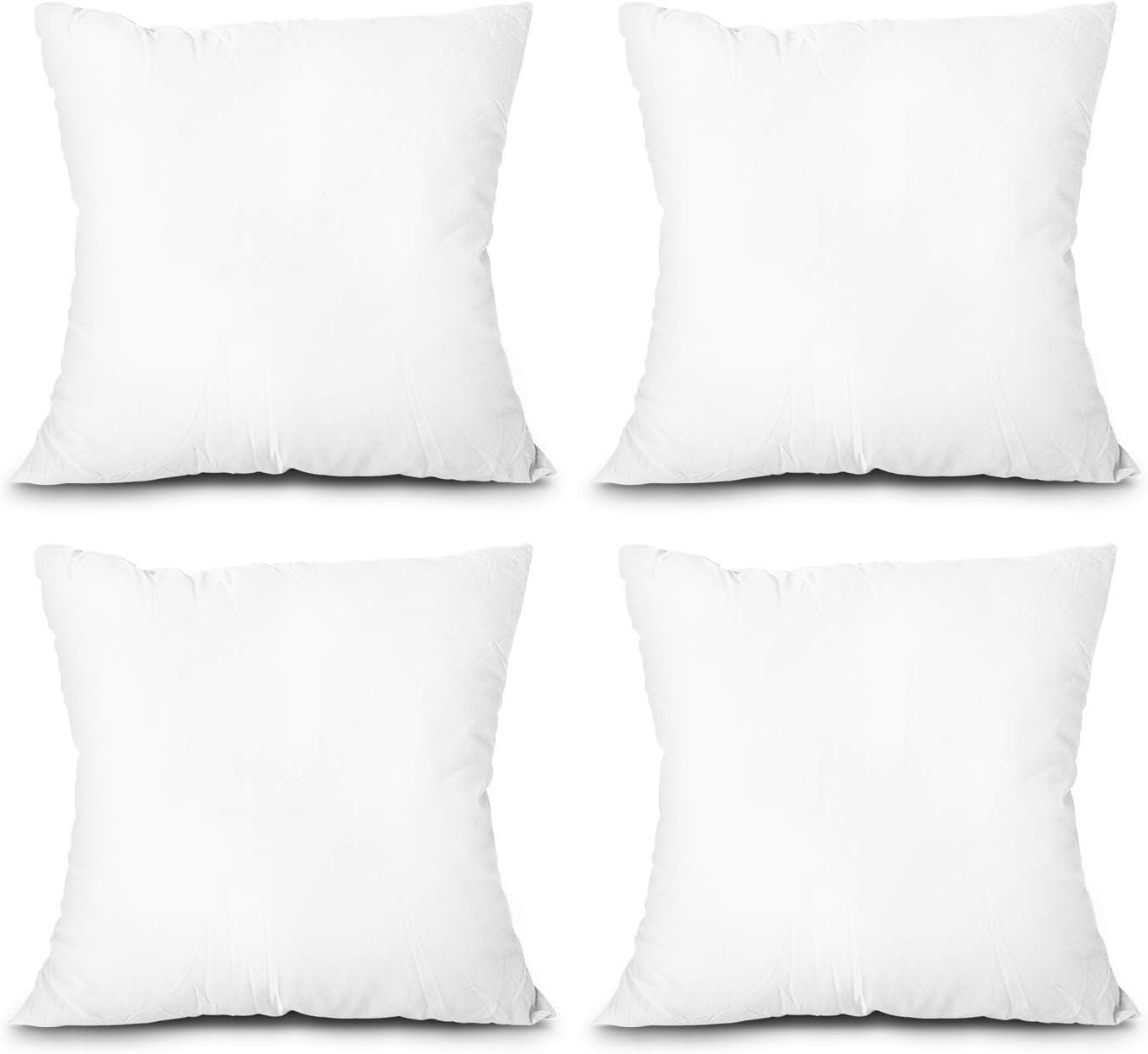 EDOW Throw Pillow Inserts, Set of 4 Lightweight Down Alternative Polyester Pillow, Couch Cushion, Sham Stuffer, Machine Washable. (White, 18×18)