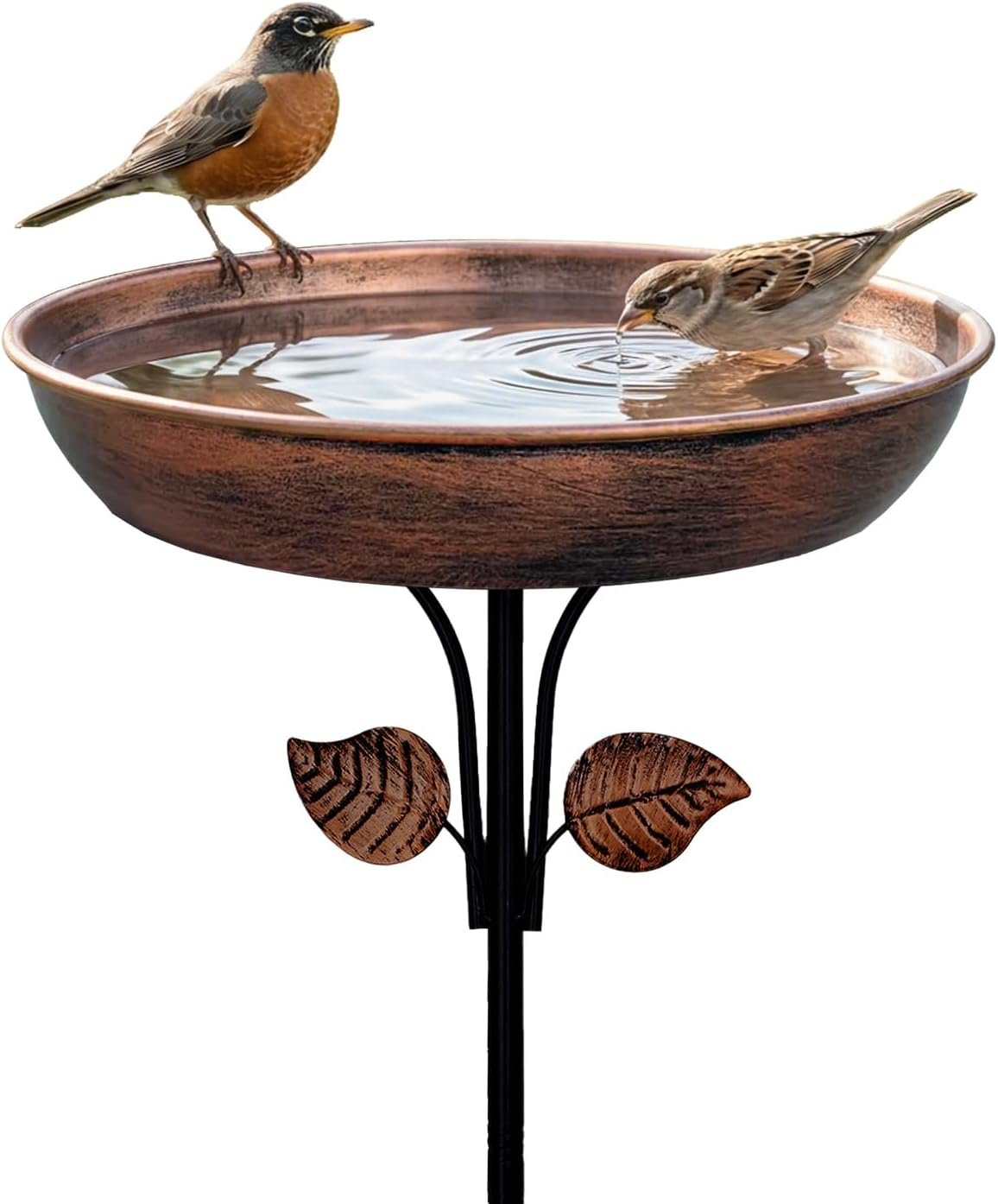 Metal Bird Bath for Outdoors, 12″ Dia Bowl with Stable Upgrades Stake Birdbaths Garden Yard Lawn Decor 0.7 Gallon