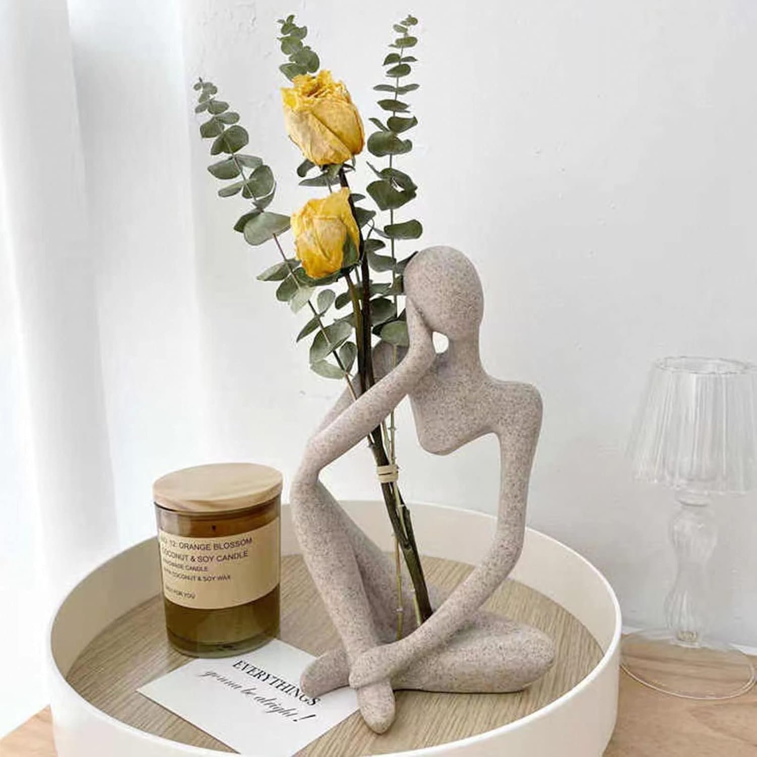Thinker Statues And Sculptures, Sandstone Resin Thinker Statue Ornaments, Abstract Style Sculptures, Housewarming Gifts, Housewarming Decorations, Living Room Dining Desk Decorations (Right, Small)