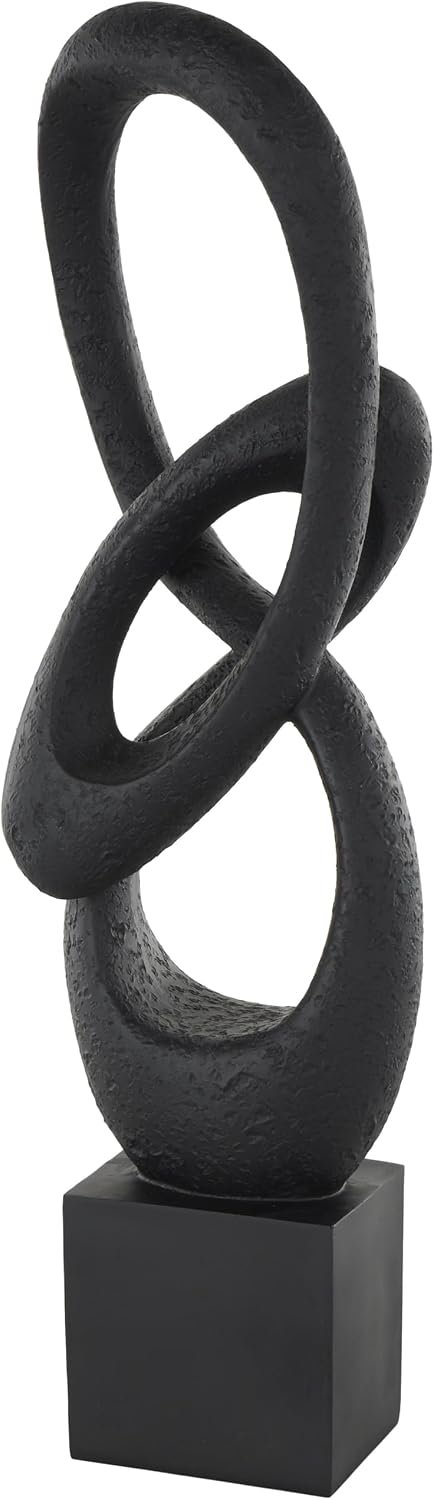 Deco 79 Polystone Abstract Decorative Sculpture Intertwined Loop Home Decor Statue with Block Base, Accent Figurine 6″ x 4″ x 20″, Black