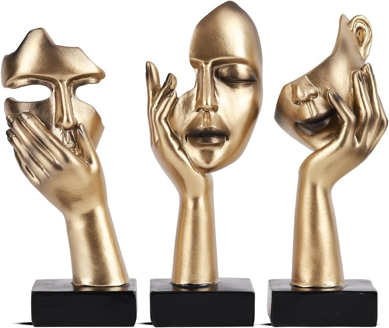 3 Pcs Thinker Small Statue Set – Black Gold Home Decor Abstract Art Figurines for Shelves, Living Room Coffee Table, Office Desktop (3 Pcs Gold, 6″)