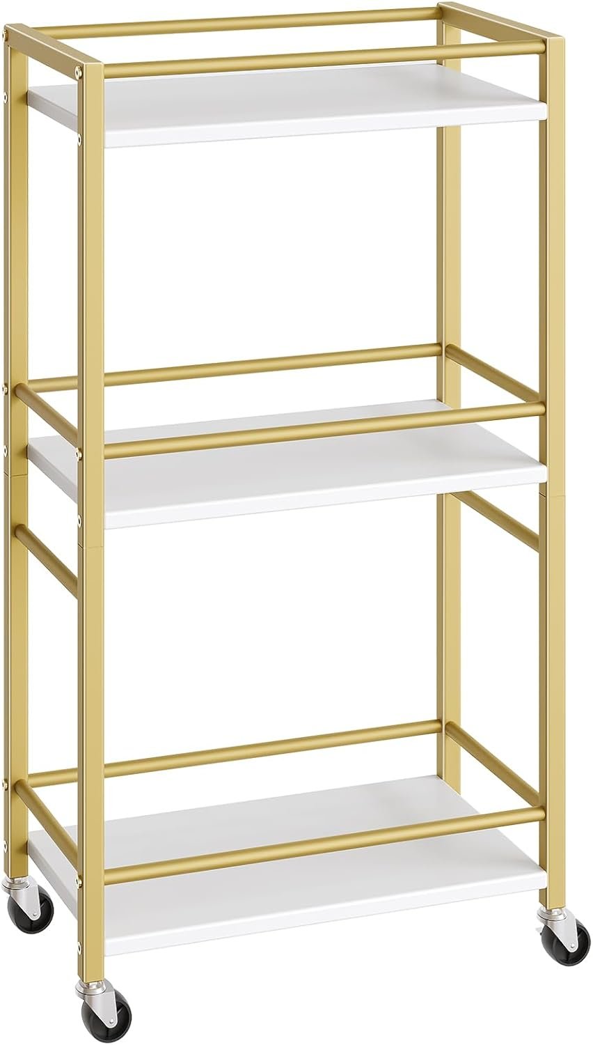 MAHANCRIS Bar Cart for The Home, 3-Tier Drink Cart on Wheels, Home Bar Serving Cart, Mini Bar Cart for Small Space, Rolling Kitchen Carts for Bar, Kitchen, Dining Room, Gold RCJW4001