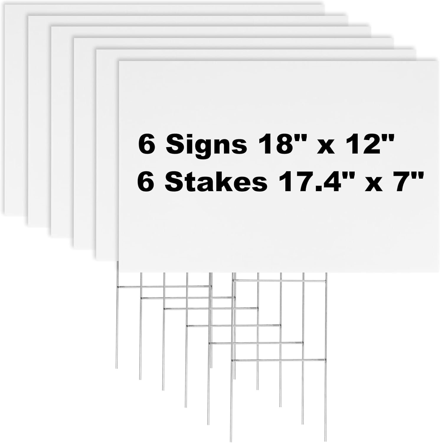 Newflager 6 Pack 18 x 12 Inches White Corrugated Plastic Yard Sign with Metal Stakes for Birthday, Real Estate Garage Sale Signs, Rent, Guidepost Decorations