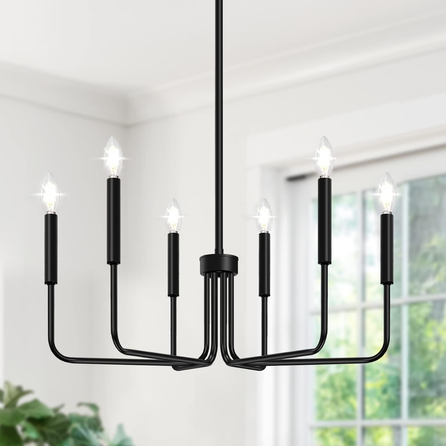 Black Chandelier, 6-Light Farmhouse Chandelier for Dining Room Lighting Fixtures Hanging, Industrial Modern Chandelier for Bedroom, Foyer, Hall, Kitchen, Living Room, Entryway (No Assembly Required)