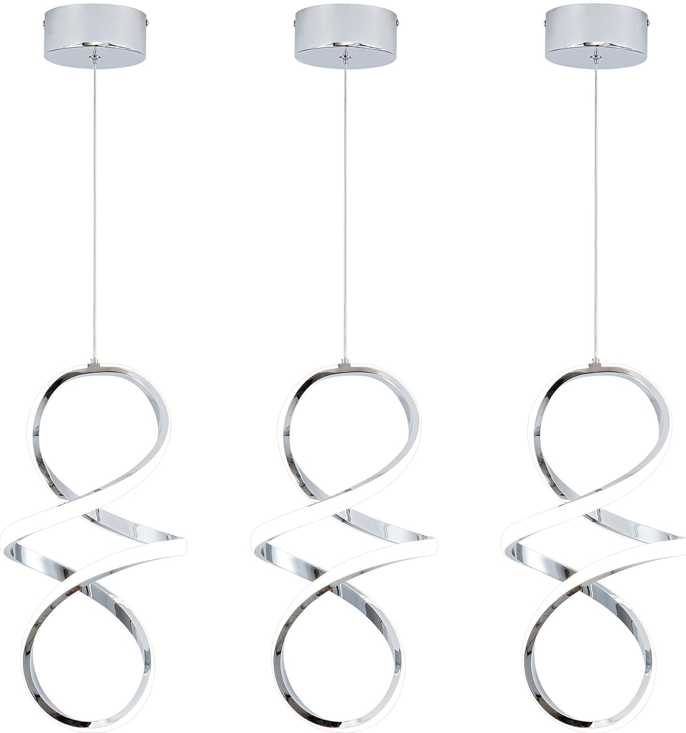 MAYNA Modern Kitchen Island Lights, 4000K LED Dining Room Light Fixture, 18W Adjustable Height Modern Led Chandelier for Kitchen Bedroom Kitchen Island Cafe, 3 Pack (Chrome)