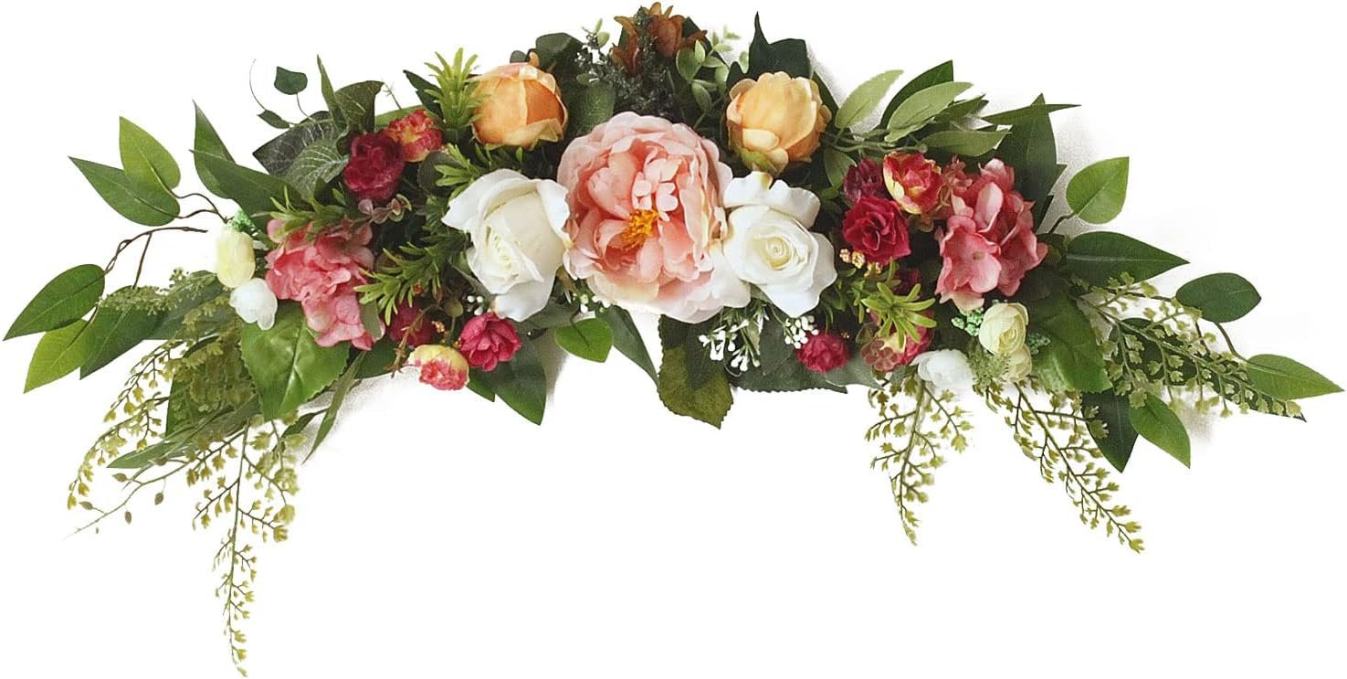 30 Inch Artificial Rose Flower Swag, Colorful Decorative Swags with Green Leaves Rose Hydrangeas Eucalyptus Leaves for Home Garden Lintel Wedding Arch Party