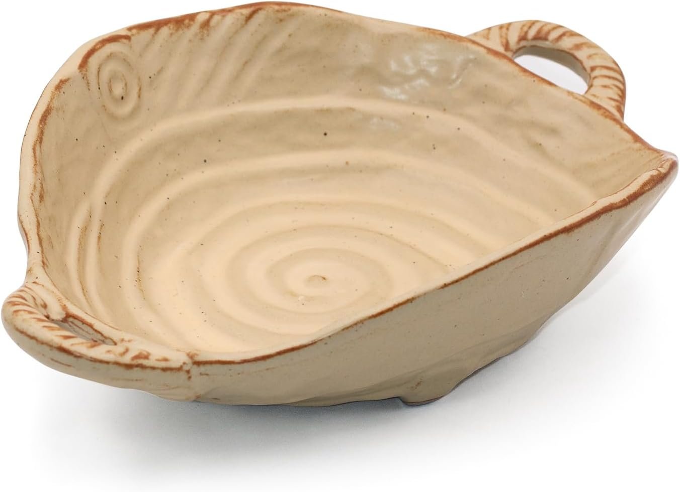 Free-Form Edge Small Ceramic Bowl with Handles, Retro Distressed Style Glazed for Fruit Bowl,Salad Bowl,Table Centerpiece Decor