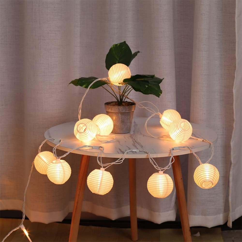 TIGOMOOV 10 White Nylon Lantern String Lights-120V Plug in 9.83FT White Wire, Waterproof Indoor Outdoor Hanging Fairy Lights for Patio, Garden, Bedroom, Wedding, Party and Christmas Holiday Decor