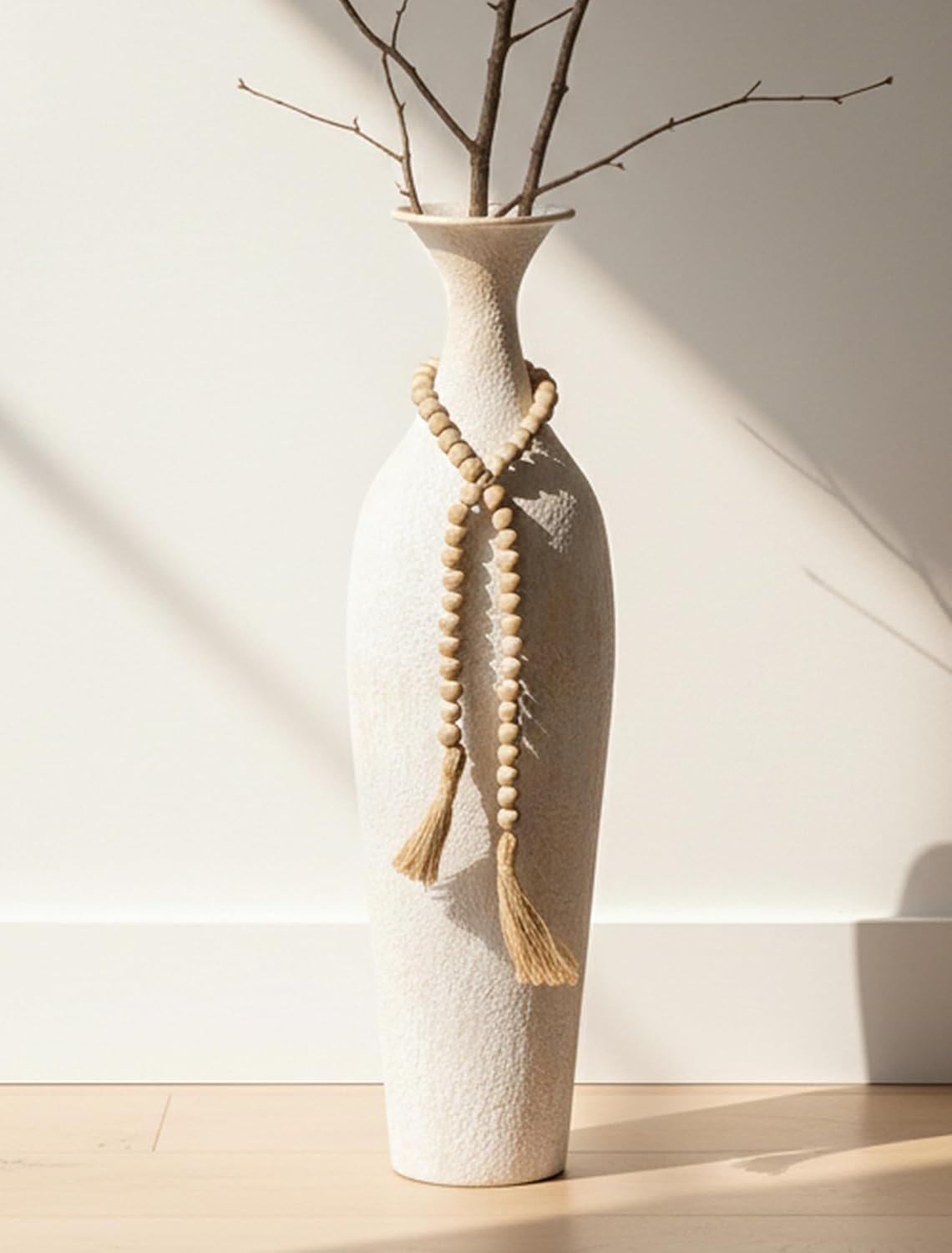Sziqiqi Metal Tall Floor Vase: 23.2in Large Boho Vase for Pampas Grass – White Slender Decorative Vase Big Standing Rustic Farmhouse Flower Holder for Living Room Indoor Fireplace Home Decor Corner