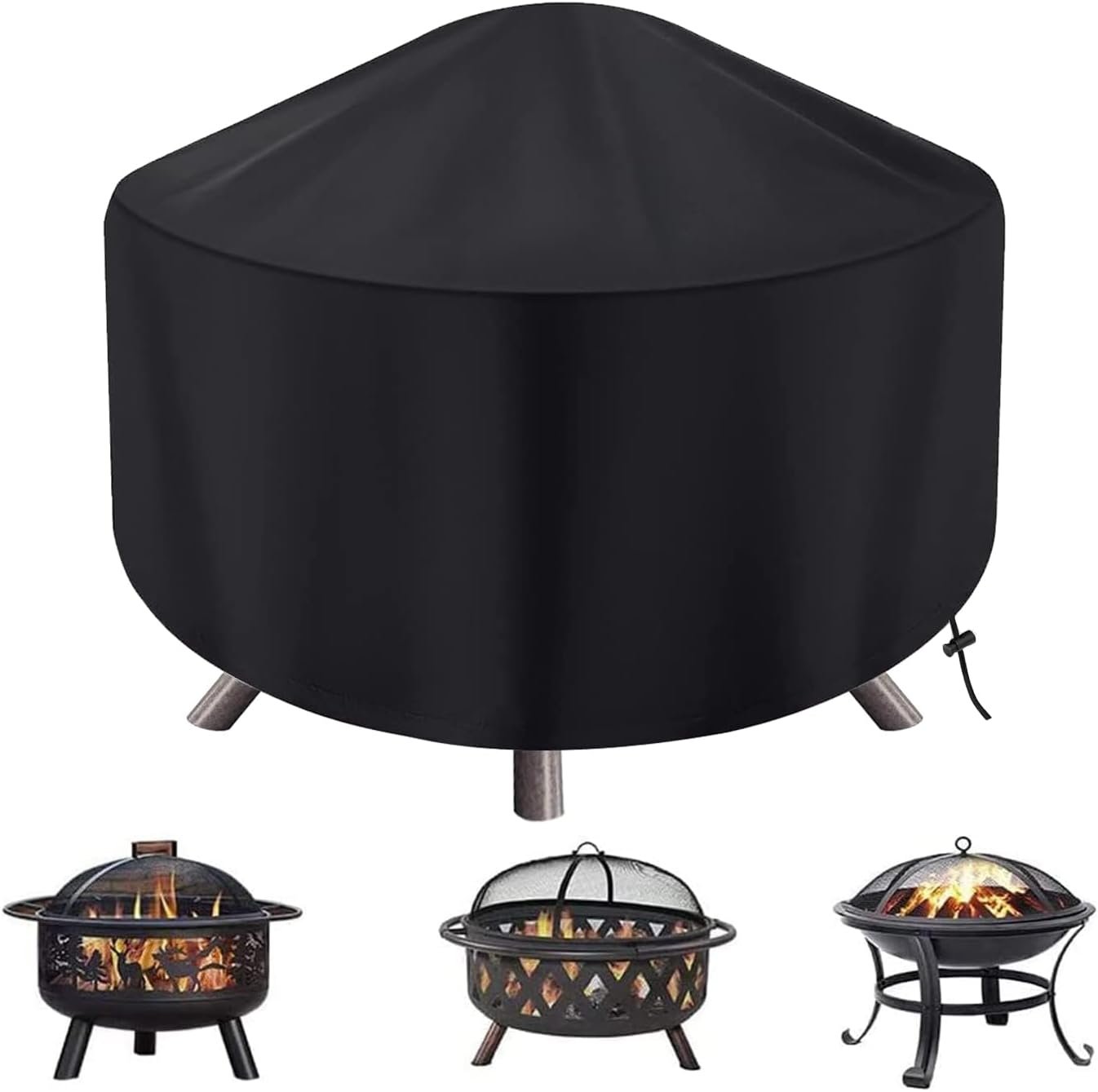 Round Fire Pit Cover for 22-34 Inch Firepit, Heavy Duty Outdoor Patio Fireplace Covers – Waterproof Dustproof Anti UV and Tear Resistant