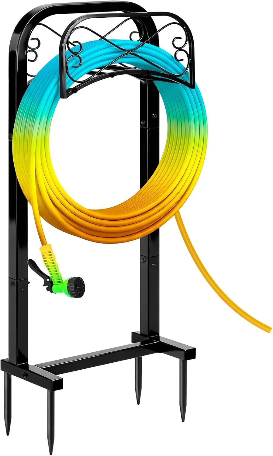 Gtongoko Garden Hose Holder for Outside 43″ Heavy Duty Freestanding Water Hose Holder with 4 Stable Spikes Metal Hose Stand Holds Up to 150FT Hose & 44LB Detachable Hose Storage for Yard Lawn Patio