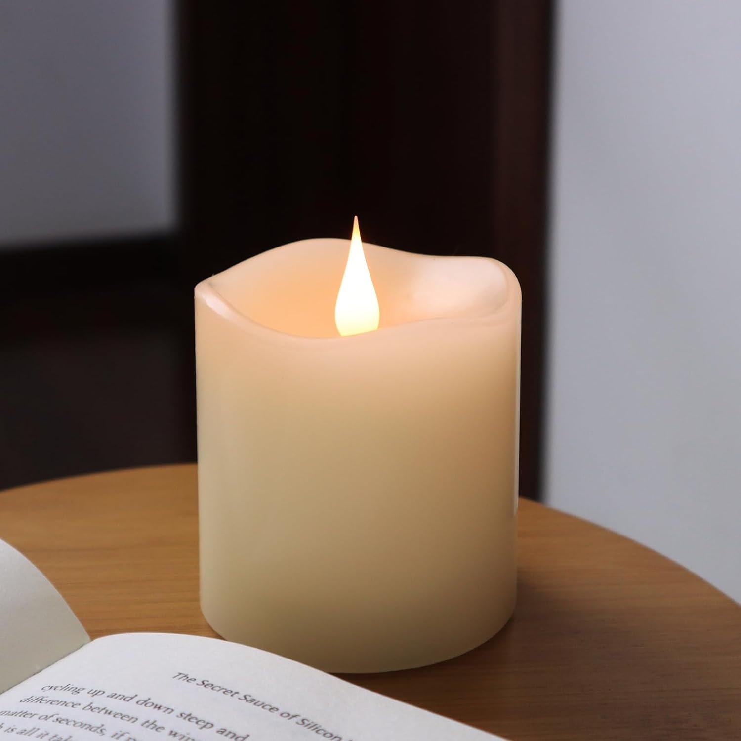 TECHLONG Flameless Candles Battery Operated with Timer, 3D Moving Flame Flickering, Last 600+ Hours Battery Candles, 3″ x 3″ Ivory Real Wax Electric LED Candle for Wedding Party Decorations