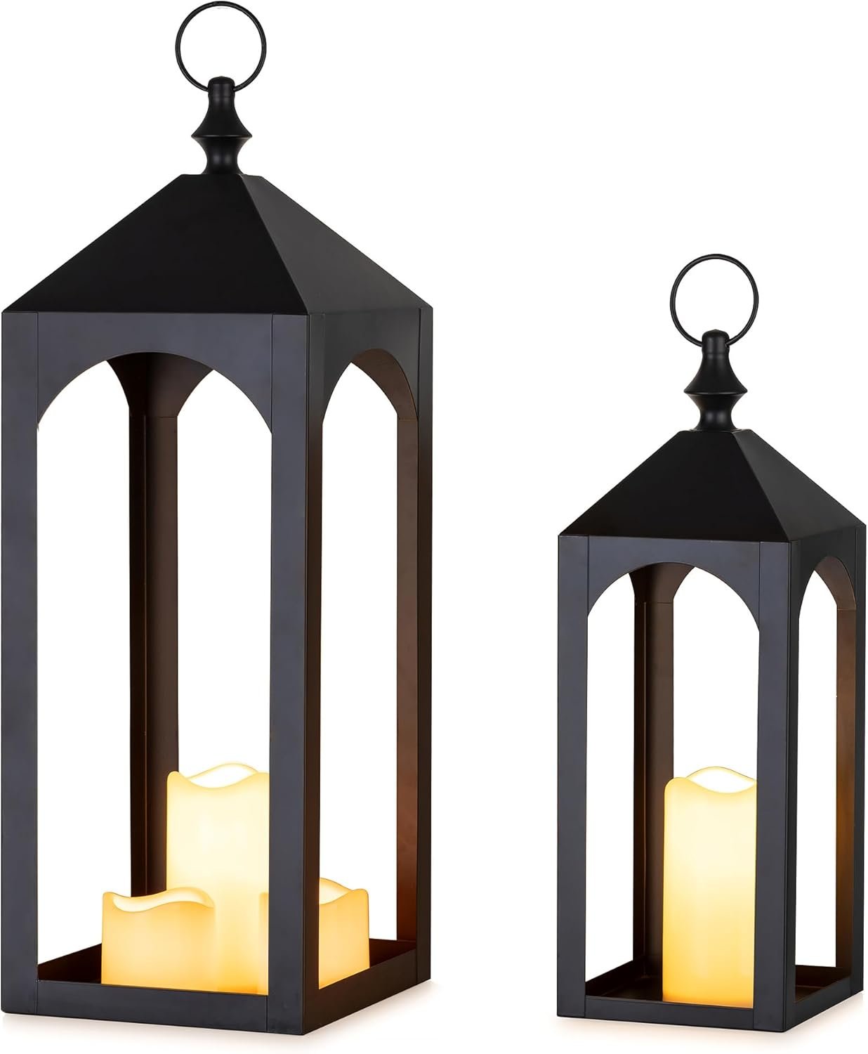 Large Outdoor Lanterns for Porch: 24″ & 17″ Set of 2 Floor Lantern Decorative Indoor Candle Holder for Fireplace Front Porch Patio Modern Home Decor