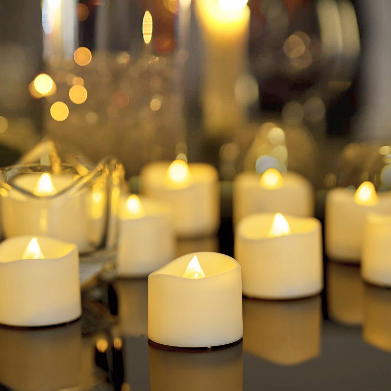 Homemory 48-Pack Novelty Flickering Flameless Tea Lights Candles, 200+Hours Battery-Operated LED Fake Candles for Wedding Table Centerpieces,Proposal,Anniversary, Ivory Base, Ø1.5” × H1.3”