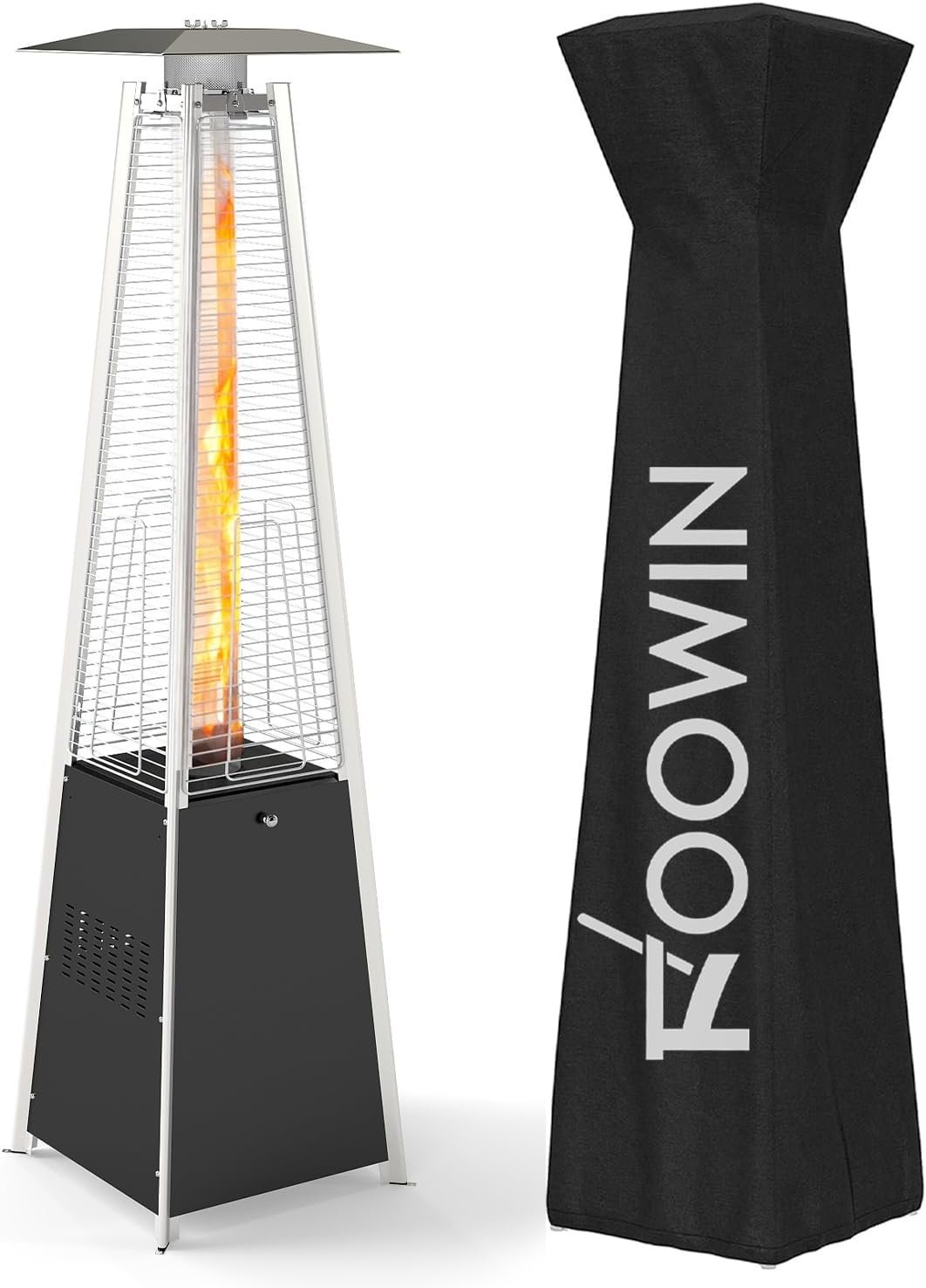 FOOWIN Patio Heater,48,000 BTU Outdoor Heater with Wheels,Propane Patio Heater w/Waterproof Cover & Gloves, for Outdoor Use,Party,Backyard,Garden,Black