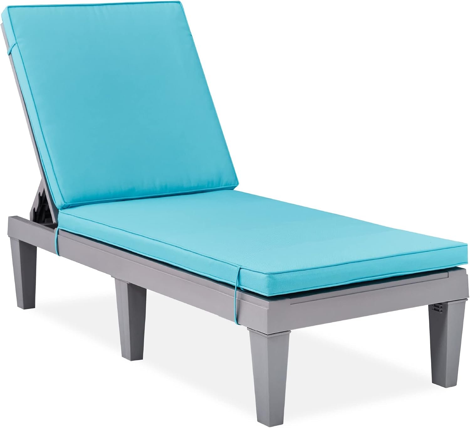 Best Choice Products Outdoor Lounge Chair, Resin Patio Chaise Lounger for Poolside, Backyard, Porch w/Seat Cushion, Adjustable Backrest, 5 Positions, 330lb Capacity – Gray/Teal