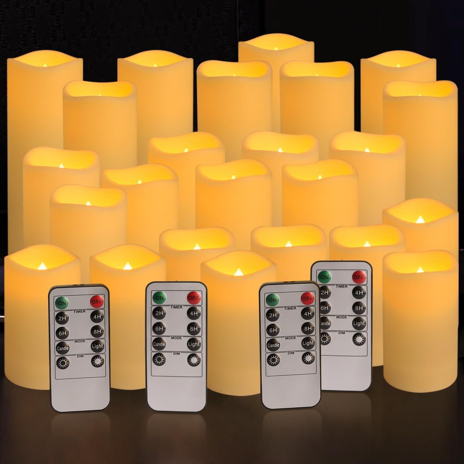 YOROXRG Set of 24 Waterproof Outdoor Flameless Candles, LED Candles with 4 Remote and Timer,(H 4″ 5″ 6″ x D 2.2″),for Halloween Wedding Festiv
