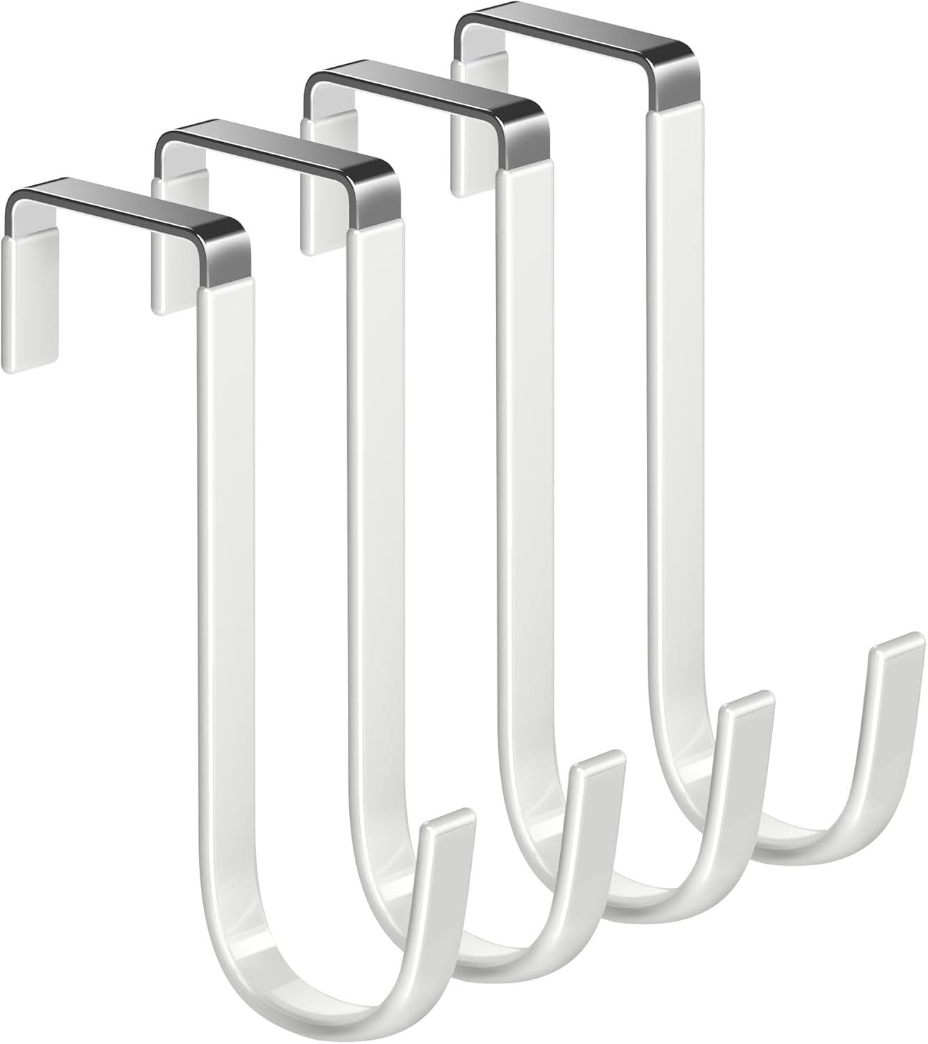Mars-Rock Single Over Door Steel Hooks 4 Pack Fit 1-3/8″ Door 5.5″ White | Plastic Coated Rubber Feel Towel Rack Robe Coat Shoe Wreath Hanger No Damage No Scratch for Bathroom Heavy Duty Thin Top